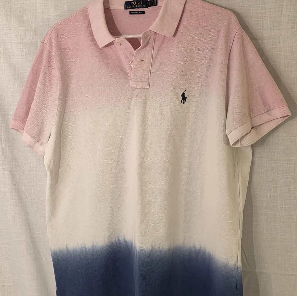 Ralph Lauren Polo in Pink, Blue, White Ombre Sz Large, Custom Slim Fit